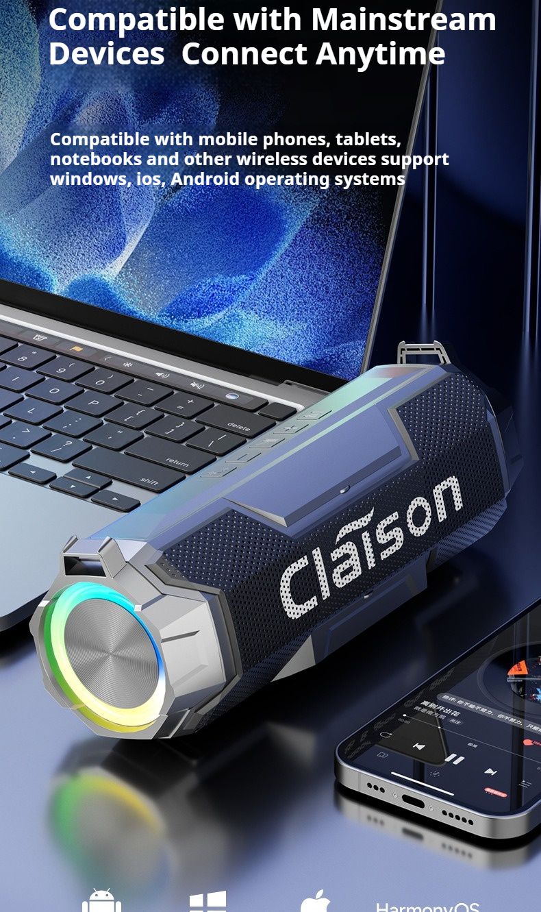 Caisson de basses 30 W, lumière colorée, sans fil, Bluetooth 5.3, son stéréo, portable, fête familiale, karaoké, boombox, étanche_voghion.com