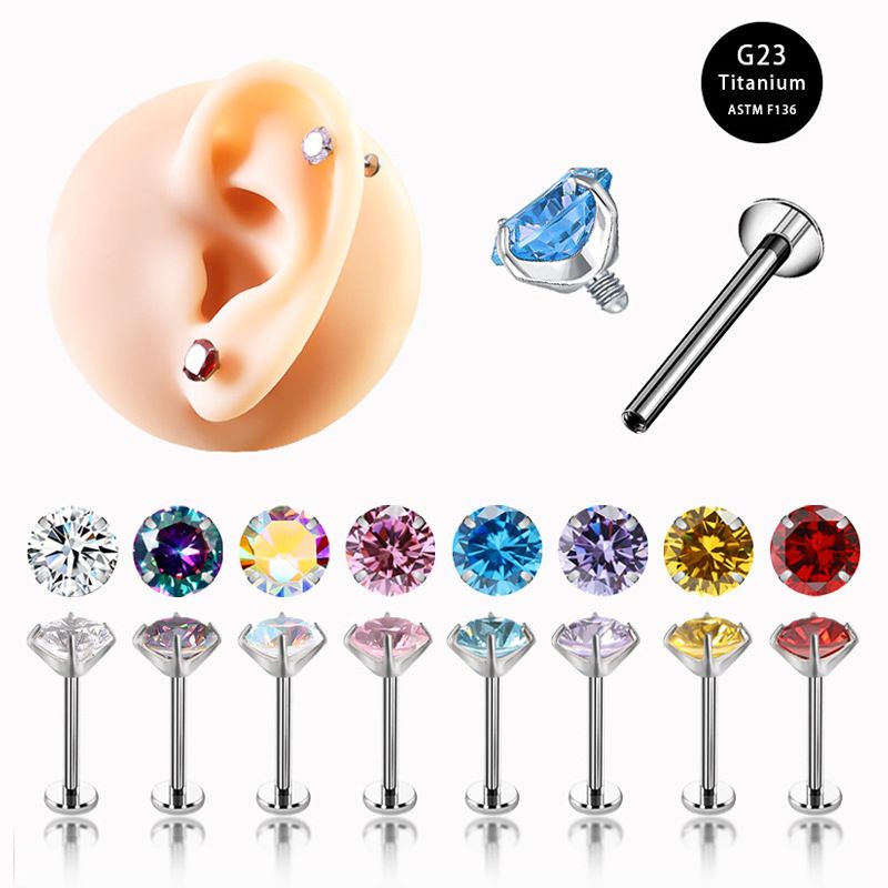 G23 Titanio Acciaio 16G Denti Interni Labbro Stud Rotondo Zircone F136Titanio Moda Orecchini Body Piercing Gioielli All'ingrosso_voghion.com