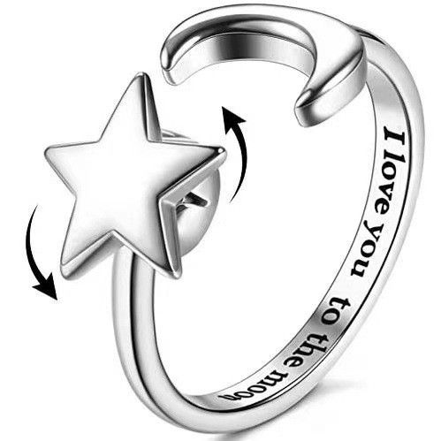 Rotating Engraving Adjustable Anxiety Open Stress Relief Zircon Ring For Women_voghion.com