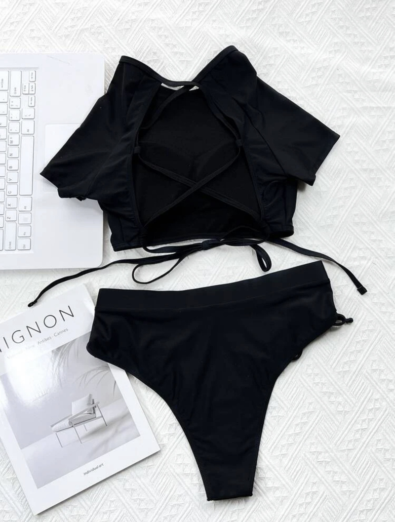 new style drawstring high waist split swimsuit bikini bikini_voghion.com