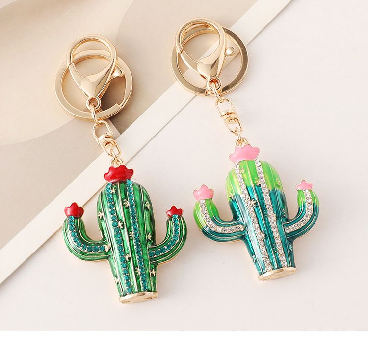 Nuovo portachiavi in lega di stile fresco a forma di cactus con strass, decorazione fatta a mano con strass per borse da donna_voghion.com