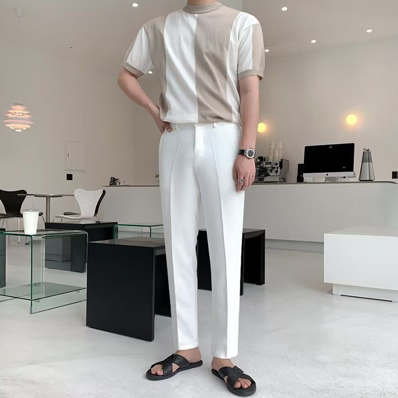 Îmbrăcăminte bărbătească Noul pulover cu personalitate în culori contrastante din această vară, tricou pentru bărbați, casual, slim fit, cu mânecă jumătate, tricou bărbătesc, top_voghion.com