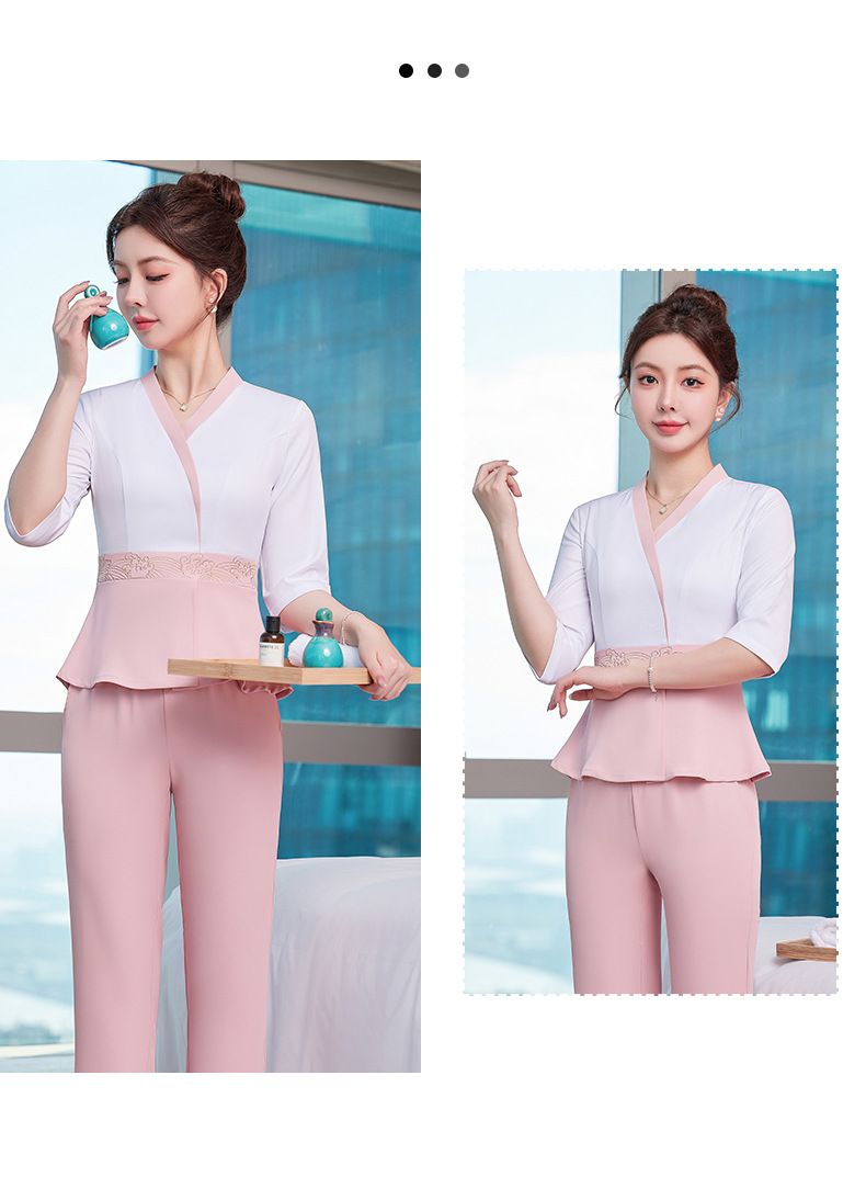 Frühling und Sommer Neue Kosmetikerin Weibliche Spa Healh Club Techniker Clohing Therapie Foo Bah Mid Sleeve Professional_voghion.com