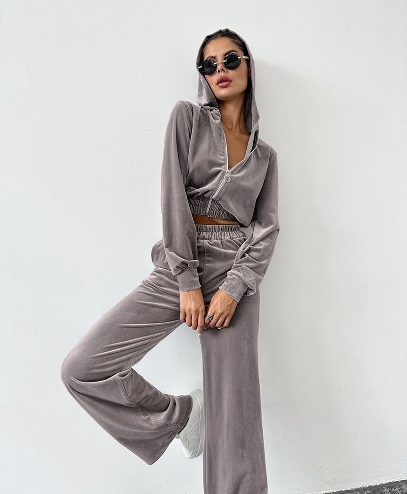 Felpa con cappuccio in maglia, set sportivo casual in due pezzi, autunno e inverno 2023, nuovo stile da strada per donna_voghion.com