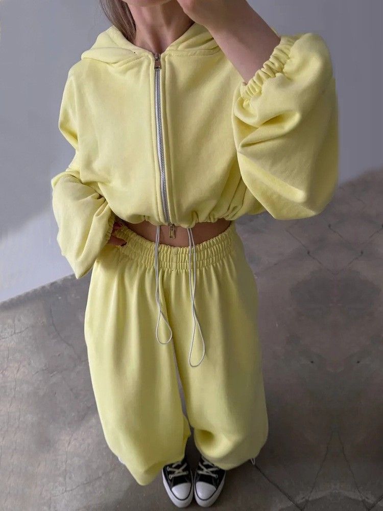 Ensemble sweat à capuche zippé et jogging pour femme – Pull tendance couleur unie et pantalon taille élastique – Tenue deux pièces streetwear décontractée (9 coloris disponibles)_voghion.com