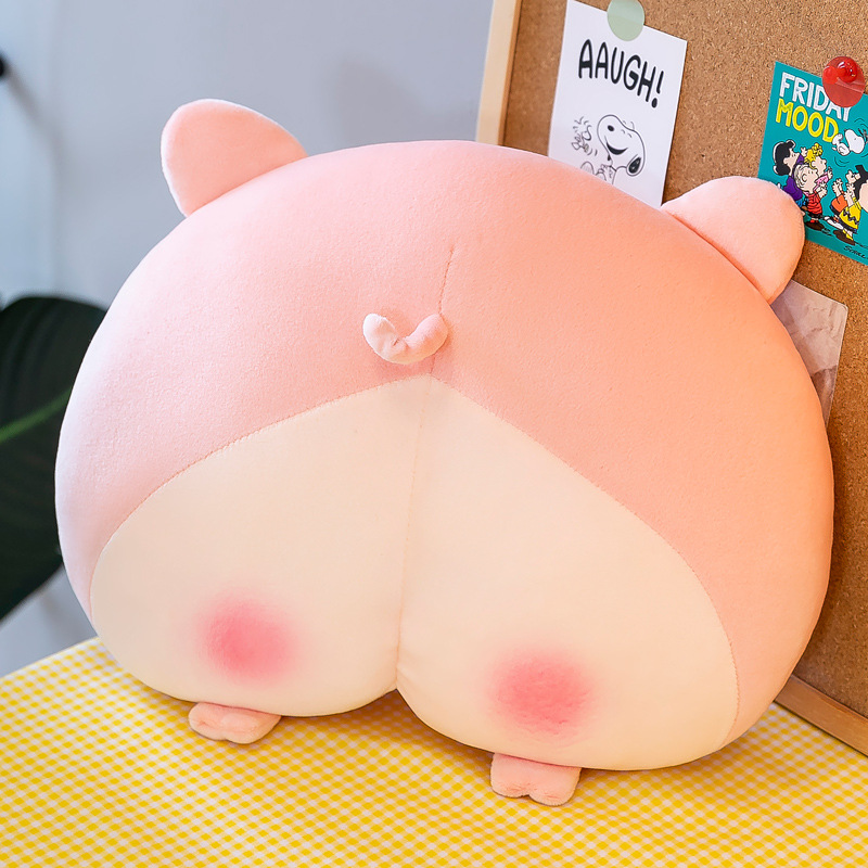 Niedliche und kreative Plüschtiere. Superweiches Kissen. Schlafendes Corgi-Gesäßkissen. Mädchenpuppenpuppe auf dem Bett_voghion.com