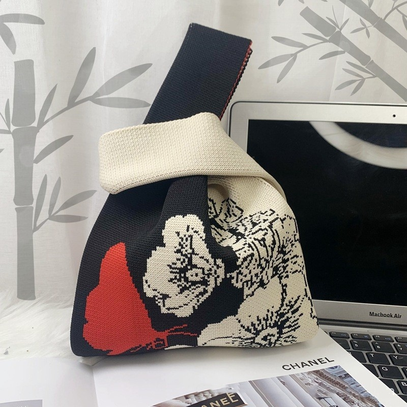 ins Panda Borsa a mano Borsa da donna Borsa in maglia Borsa a secchiello in lana con regalo a mano Borsa tote Borsa per il pranzo in scatola_voghion.com