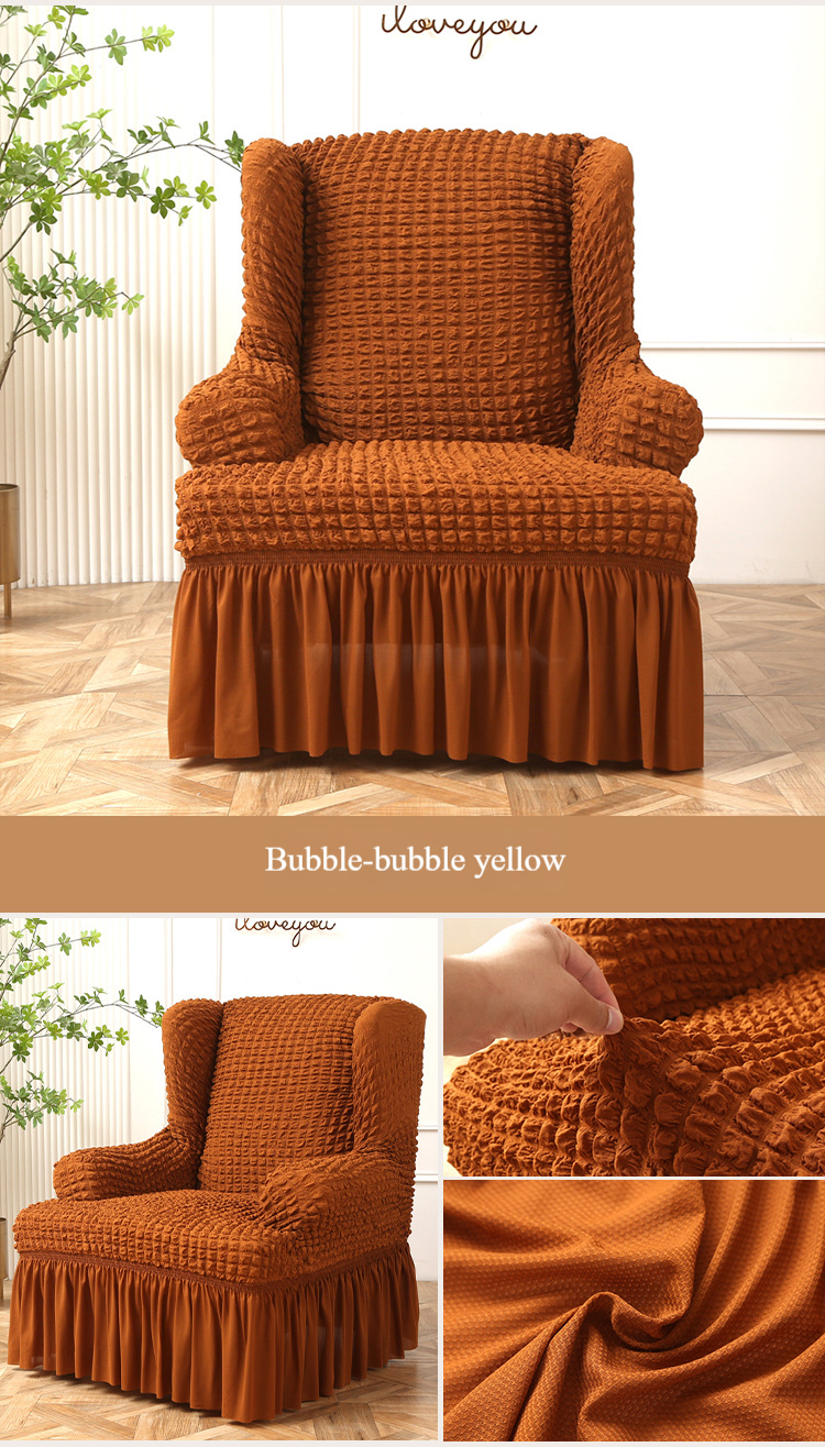 Sigamoon Seersucker Wingback Chair Slipcover - Full Coverage Elastic Sofa Cover For Classic European Style, Breathable Textured Fabric_voghion.com