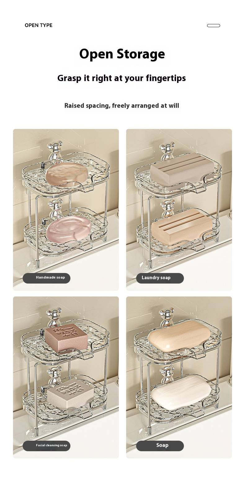 Transparente Seifenschale zur Wandmontage mit Abfluss – Badezimmer-Organizer ohne Bohren (platzsparend, modernes Design, ein-/doppellagig, durchsichtig/grau)_voghion.com