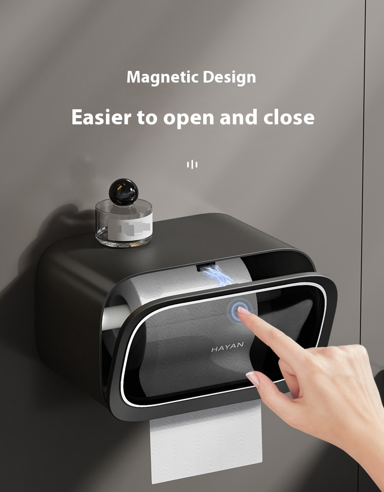 Moderner Toilettenpapierhalter fürs Badezimmer – Wasserdichter Toilettenpapierspender zur Wandmontage, Klebemontage ohne Bohren, quadratisches Design (Weiß/Grau)_voghion.com