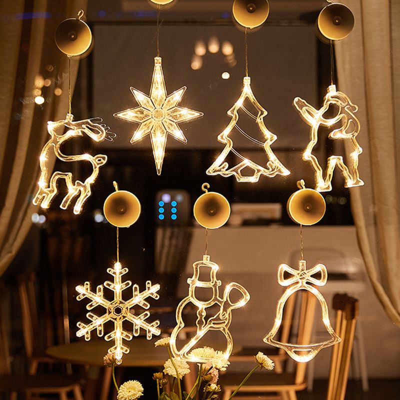Luces LED navideñas con ventosa: estrella, campana y muñeco de nieve para ventana, dormitorio y cortina. Funcionan a pilas._voghion.com