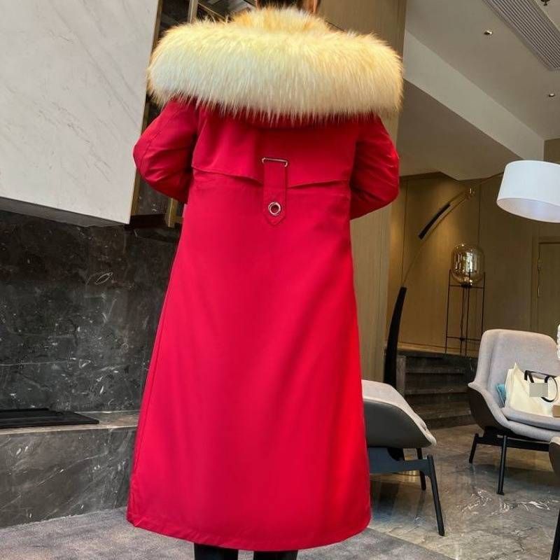 Parka invernale da donna con collo staccabile in pelliccia sintetica di volpe e fodera in visone, lunghezza lunga/regolare, capospalla elegante e caldo._voghion.com