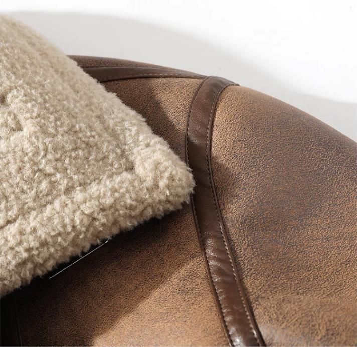 Męska luźna, swobodna bluza z luźnymi klapami, jednoczęściowy, stylowy top z grubego zamszu i futra, skórzana kurtka z długim rękawem_voghion.com