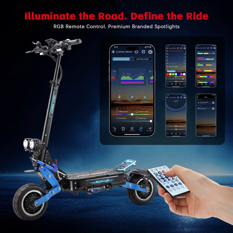 Patinete eléctrico Halo Knight T108 Pro de 11 pulgadas, todoterreno, 2 motores de 3000 W, batería de 60 V y 38,4 Ah_voghion.com