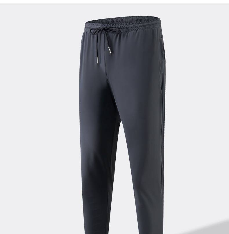 « Pantalon décontracté en soie glacée pour homme - Jogging respirant à séchage rapide avec ourlet côtelé pour la salle de sport et la ville (Noir/Gris/Bleu roi) »_voghion.com