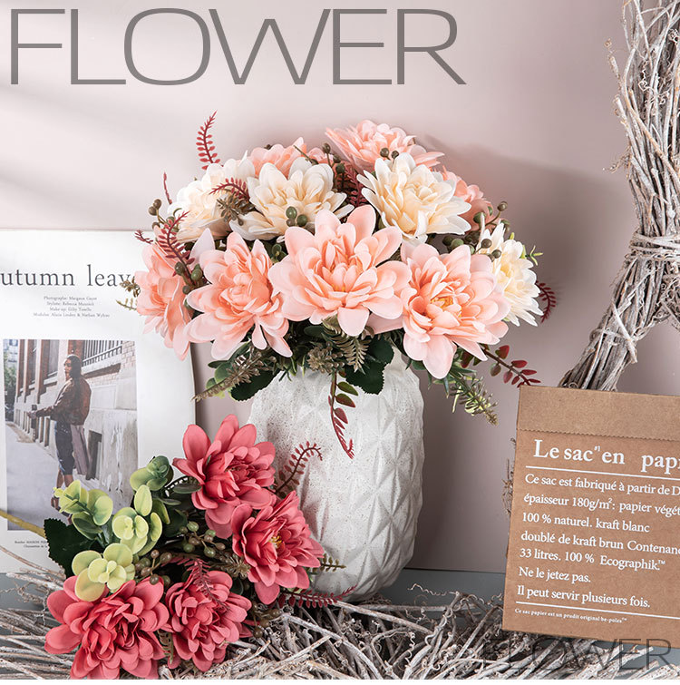 INS Fengsha Mist Coral Dahlia Kunstbloem Fabrikant Huisdecoratie Grensoverschrijdende Bruiloft Groothandel Kunstbloem MW95003_voghion.com