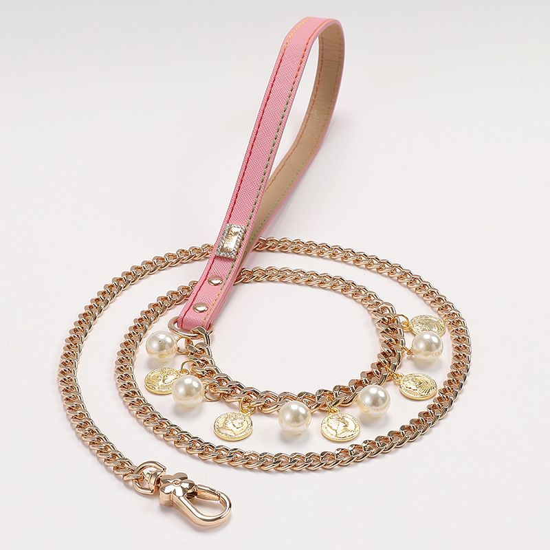 Unisex Pearl Collar Pet Soft Clay Ball Wire Rope Leash Cat and Dog Collar Pet Supplies_voghion.com