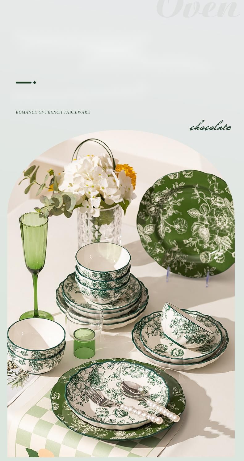 Green High-End Single Rice Plate Bowl And Chopstick Set High-Value Aesthetic Ceramic Tableware_voghion.com