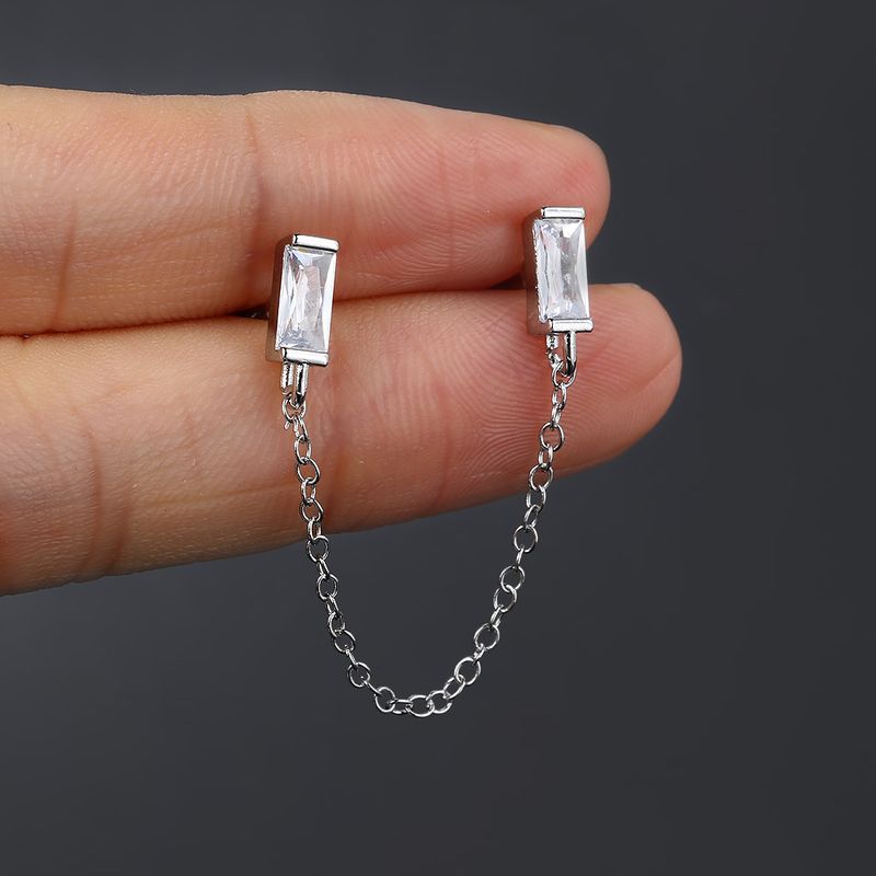 Orecchini unisex semplici a forma di catena con osso per le orecchie, per le donne, con doppia vite in zircone, mini orecchini a bottone popolari_voghion.com