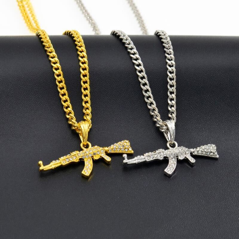 Crystal Ak 47 Strass Bling Ketting Mode Creatieve Hip Hop Machinegeweer Hanger Ketting Vrouwen Mannen Rapper Sieraden_voghion.com