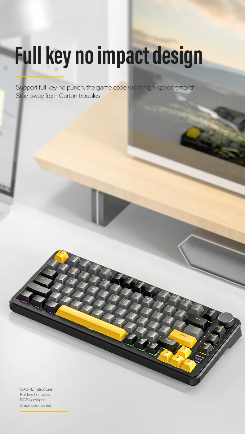 Attack Shark X85PRO Mechanische Tastatur mit Legierungsknopf, intelligenter Farbbildschirm, Dichtungsstruktur, Hot-Swap-Funktion für alle Tasten, RGB_voghion.com