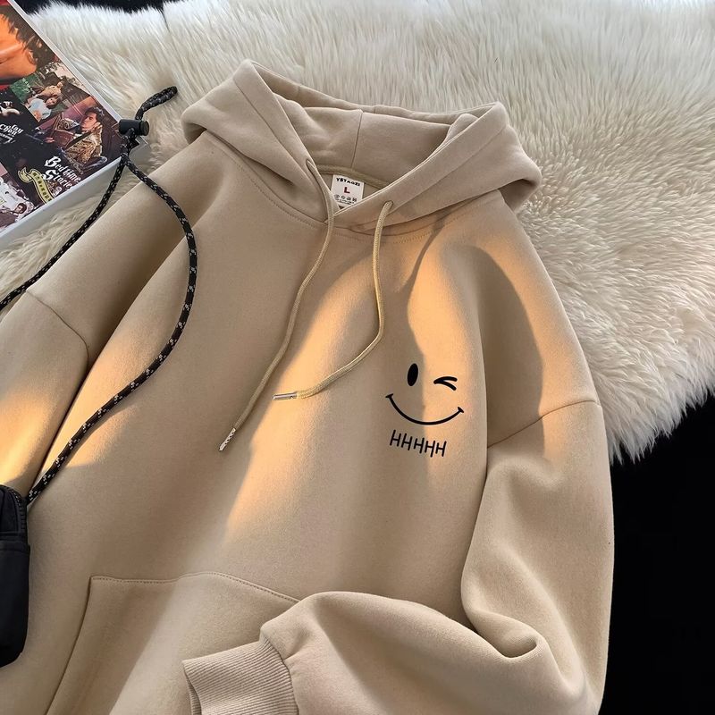 Felpa con cappuccio unisex Smiley in pile – Pullover invernale con cerniera e tasche 3D (M-5XL, 8 colori)_voghion.com