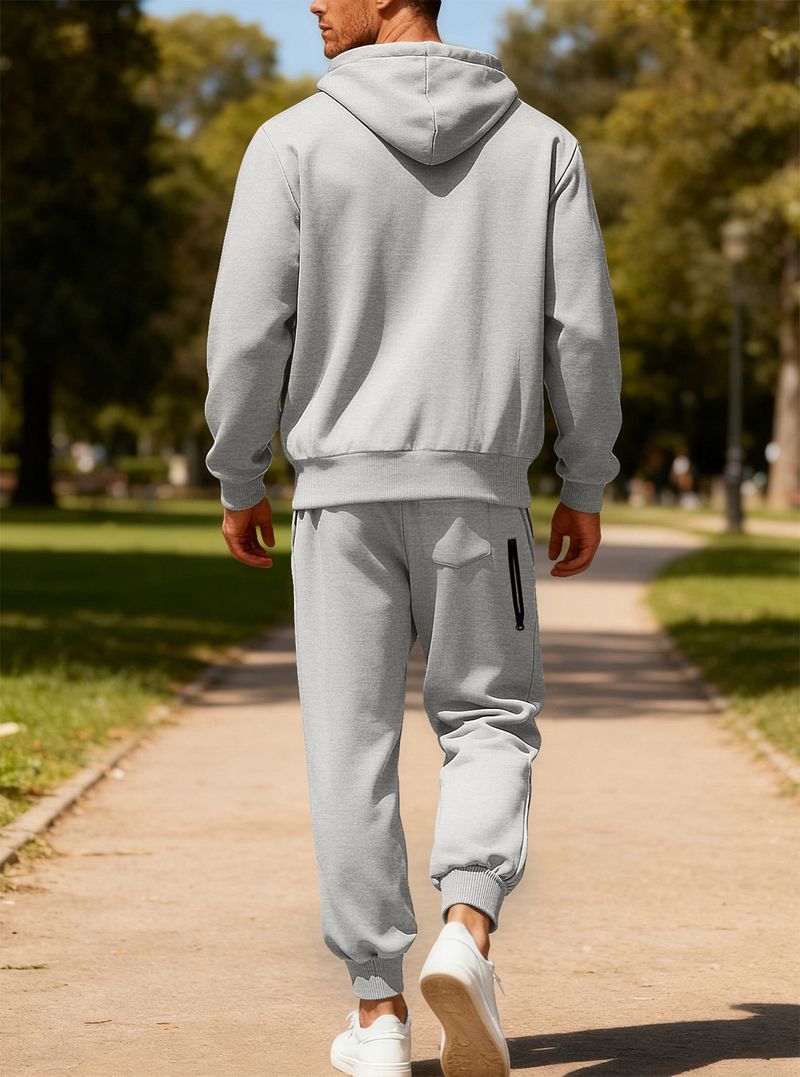 Herrenbekleidung, einfarbiges Set aus Fleece-Sweatshirt mit Kapuze und Jogginghose – warmes, lässiges Winteroutfit für Komfort und Stil (Marineblau, Schwarz, Hellgrau)_voghion.com