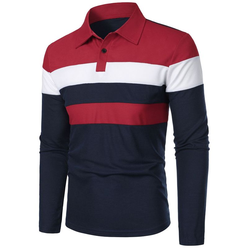 Men's Short-sleeved Chest Three-striped Color Matching Fashion Cross-border Men's Lapel Cross-border Short-sleeved_voghion.com