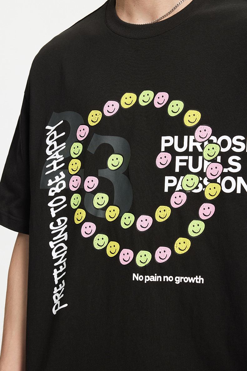 Männerkleeder Smiley Gesiicht Gekrasch Print T-Shirt 2025 Fréijoer a Summer Nei Trendy Mark Loose Perséinlechkeet Kuerzärmlech T-Shirt Männer a Fraen_voghion.com