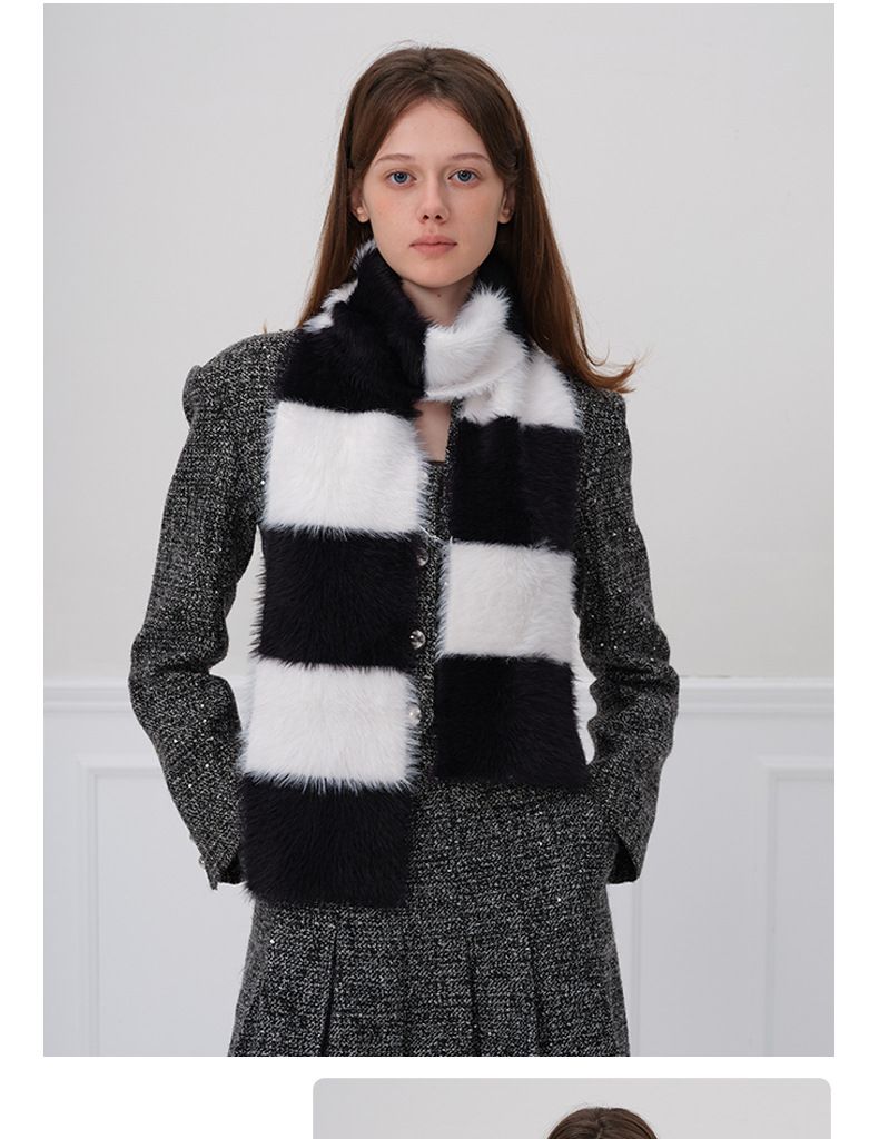 Damenschals Selbst gemachter Nischen-Design-Strickschal mit weicher Atmosphäre, kein Fusseln, warmer, schmaler, gestreifter Halsschal, Herbst- und Winter-Strickschal für Damen_voghion.com