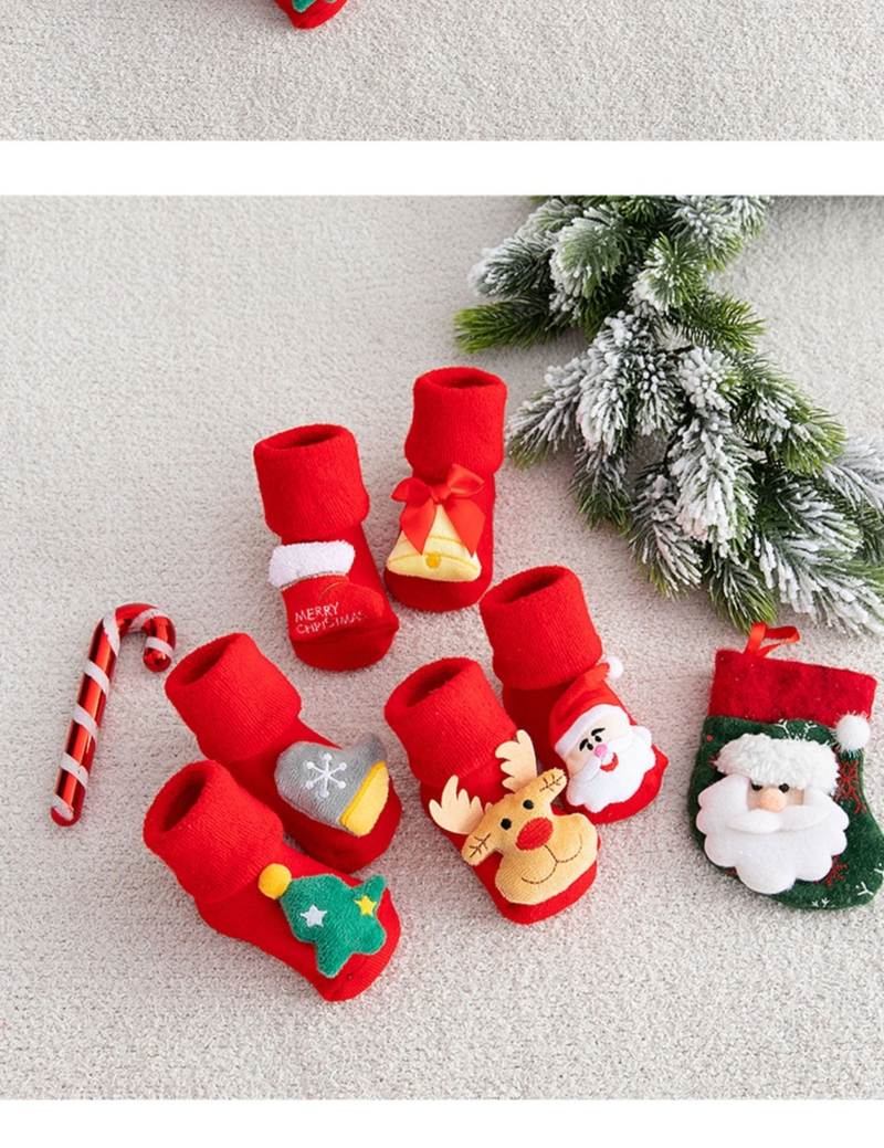 Children's floor Christmas plush loops, cartoon new year red figurines, medium size baby socks,_voghion.com
