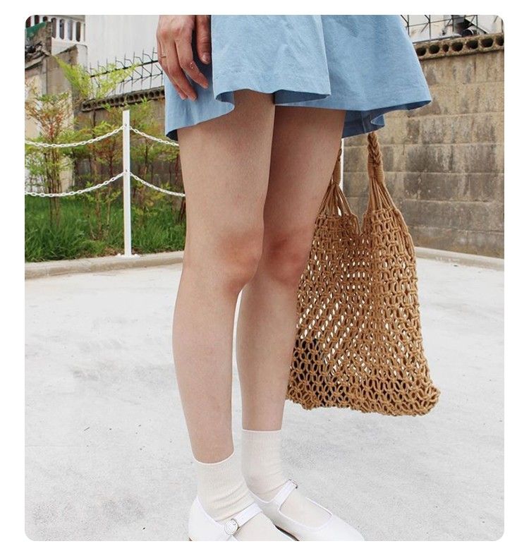 Borsa da donna a rete per pesci da spiaggia in rete per vacanze in erba francese intrecciata rossa con una spalla vuota per Instagram_voghion.com
