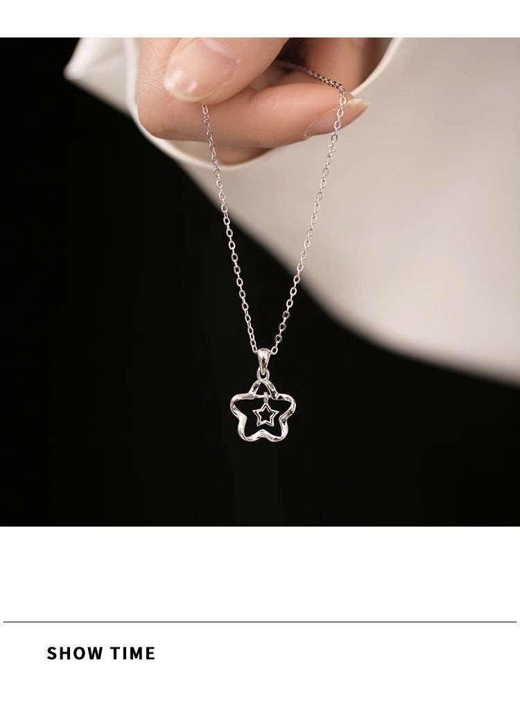 Collana con ciondolo a forma di stella con fiore in argento da donna, moda di nicchia, design leggero e lussuoso, regalo per la migliore amica_voghion.com
