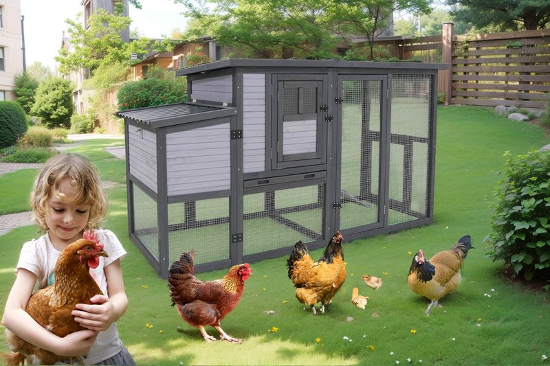 79"Large Chicken Coop With Upgraded Perches, Wooden Outdoor Chicken Cage With Large Nesting Box, Weatherproof Open Asphalt Roof &Removable Bottom, Duck House, Rabbit Hutch_voghion.com