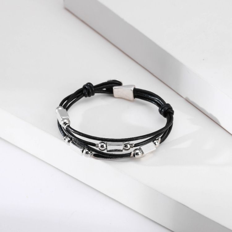 Meerlaagse dunne leren armband Retro persoonlijkheid zomer strand vakantie stijl eenvoudige casual armband_voghion.com