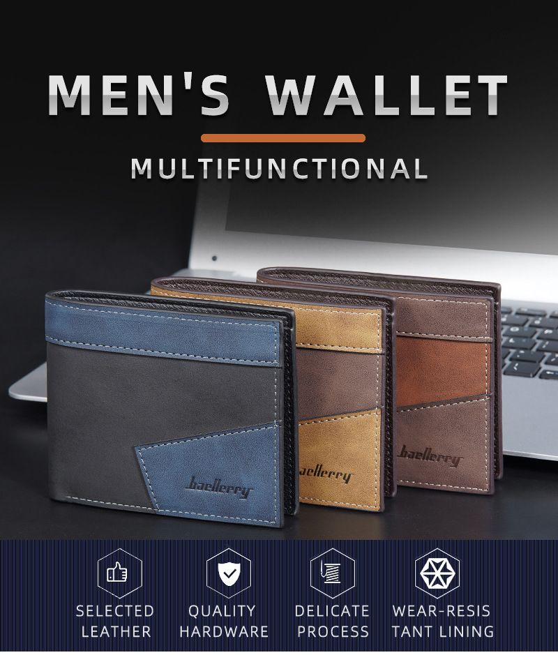 New men's wallet short baellerry contrast color multi-card slots tri-fold coin purse anti-magnetic wallet men_voghion.com