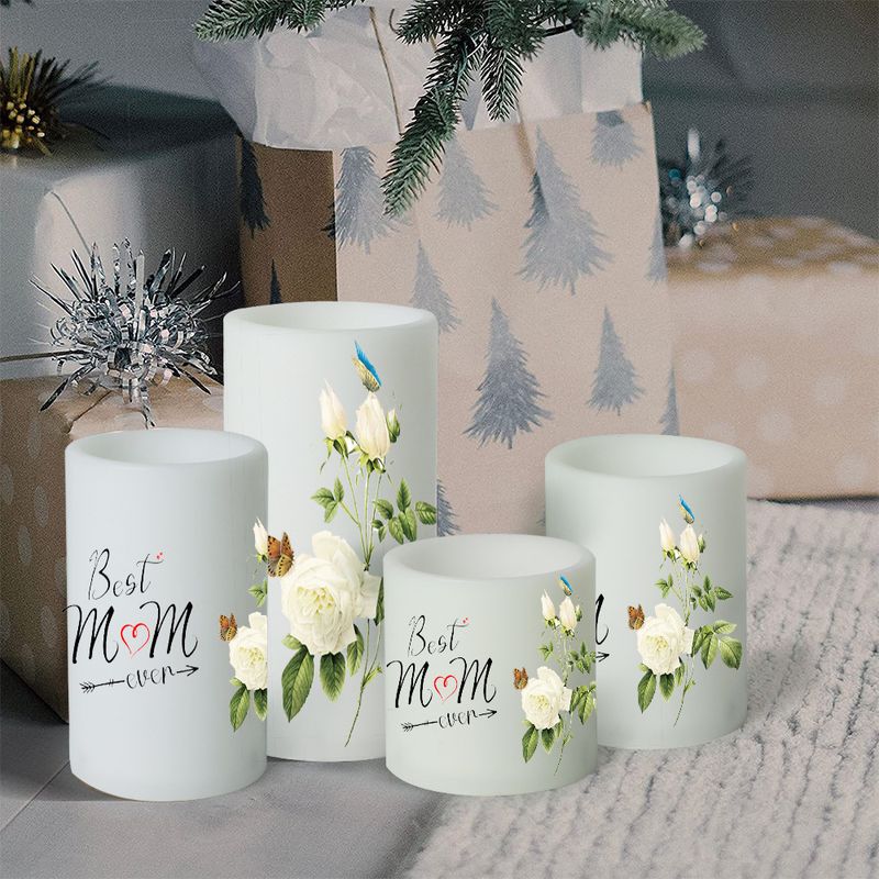 4 Piece Set Of Printed DIY Layout Candle Glow Theme Party Decoration LED Electronic Candle Light Festival Light Up_voghion.com