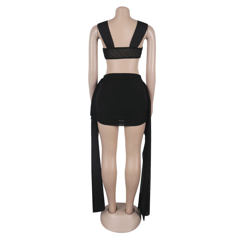 Ensemble deux pièces jupe à volants décontractée pour femme_voghion.com