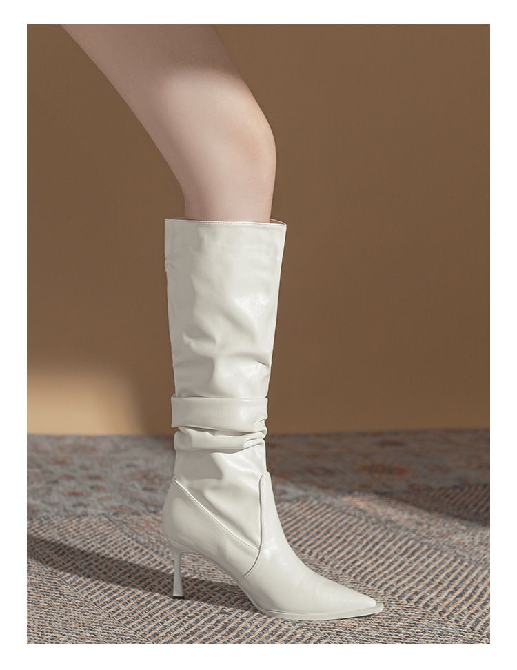 Höga vintage stövlar Höst och vinter plus stövlar med hög bunt Skinny högklackat stövlar_voghion.com