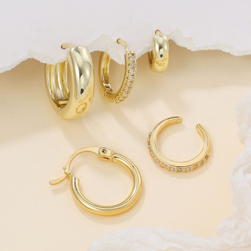 Minimalist Smooth Circle Earrings High-End Twisted Needle Clips Copper Gold-Plated Ear Cuffs Set_voghion.com