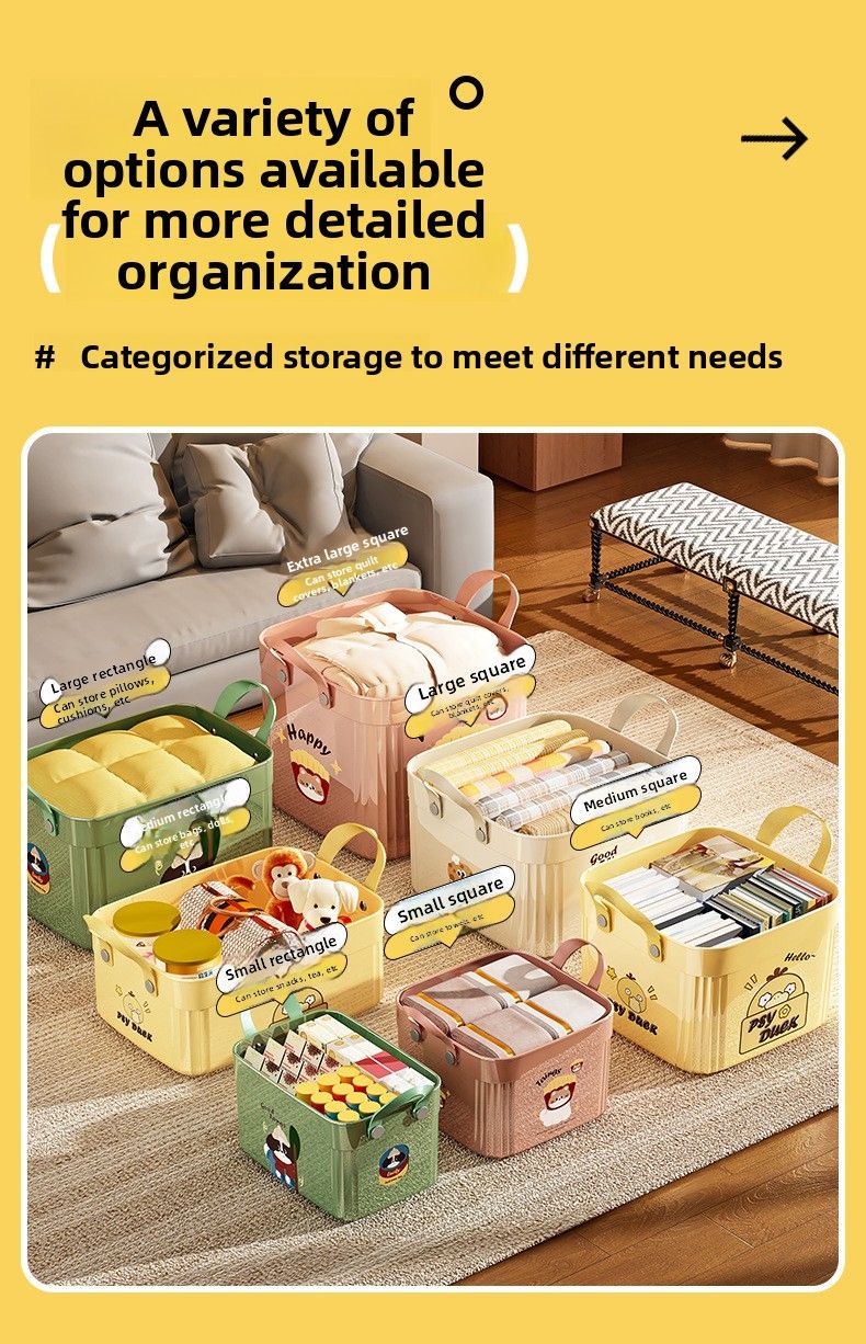 Large Capacity Lid Box Multi-Functional Desktop Organizer New Household Cartoon Pattern Storage Bin_voghion.com