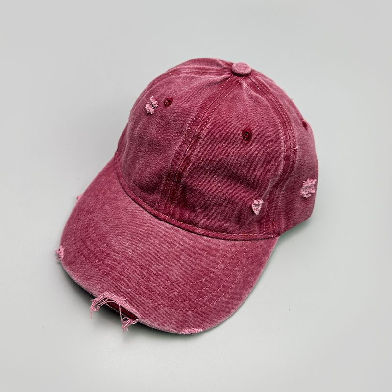 Korean version solid color hole washed soft top outdoor baseball versatile men's and women's duckbill cap, new casual_voghion.com