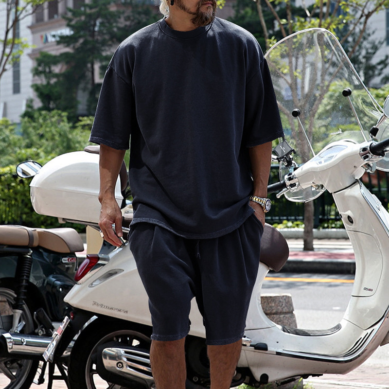 2024 grand ensemble décontracté ample manches courtes T printemps/été shorts couleur unie vêtements pour hommes_voghion.com