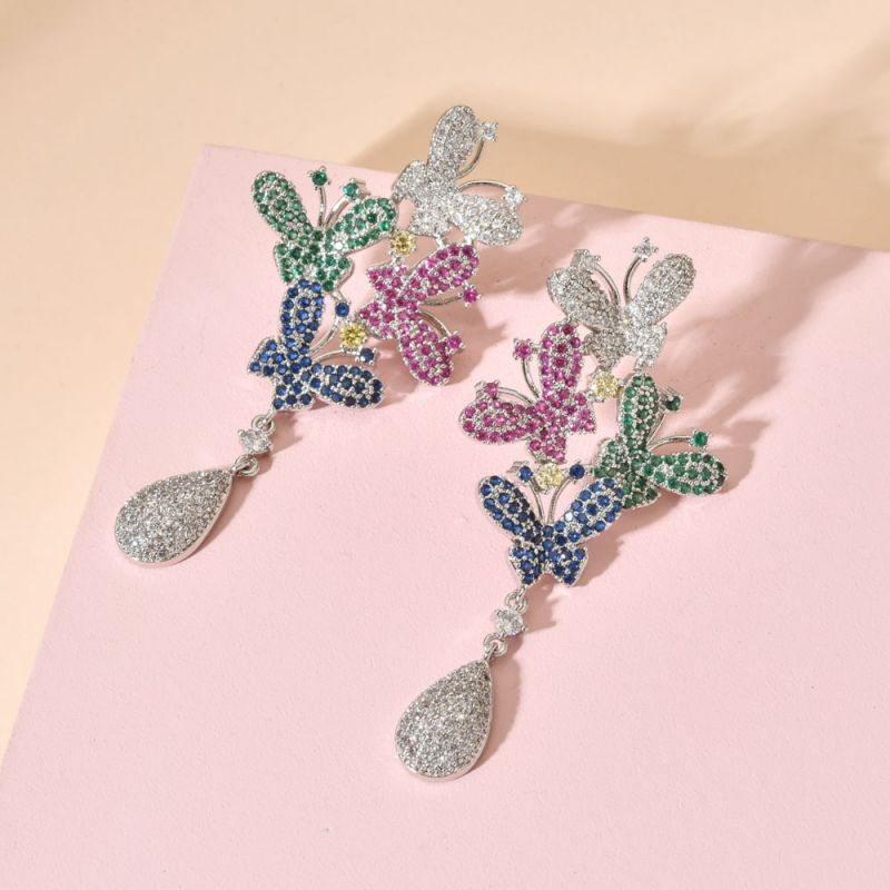 Stylish design with trendy earrings, colorful zircon butterfly vase, personalized long earrings, exaggerated temperament, and charming earrings_voghion.com