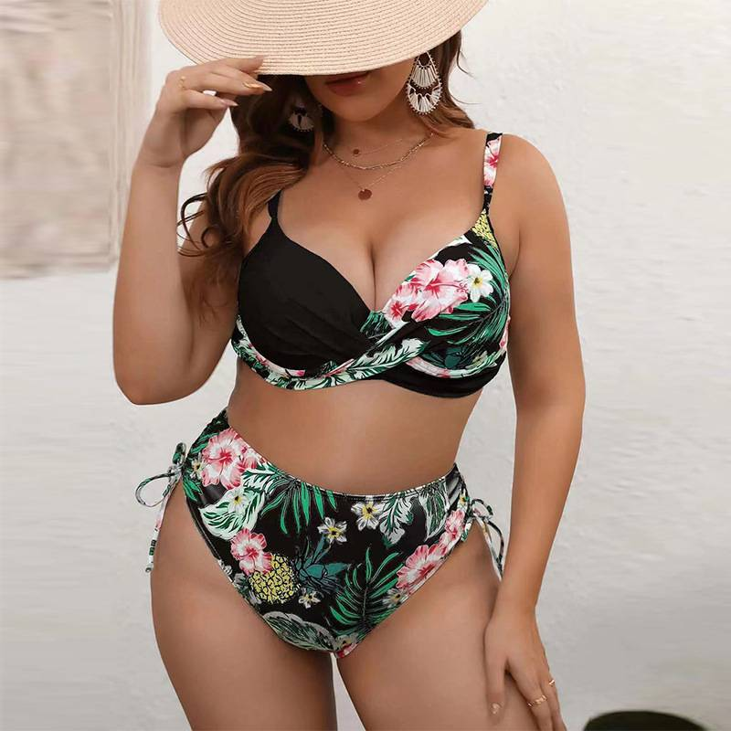 Vêtements pour femmes une pièce grosse femme grande taille bikini imprimé froncé croisé serré maillot de bain femme_voghion.com