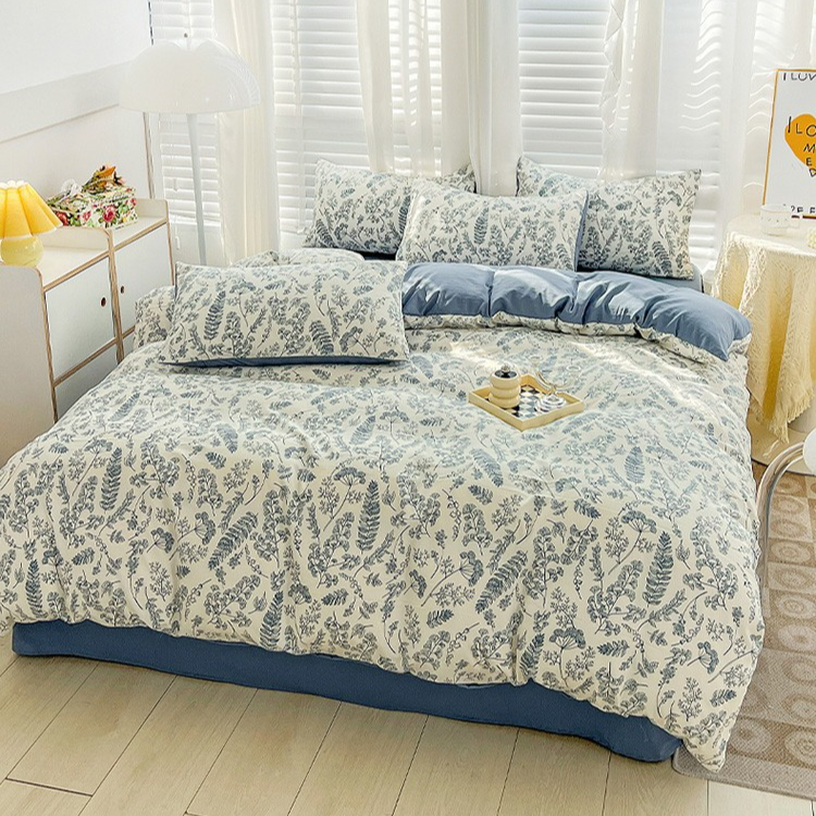 French Style Pure Cotton And Linen Washed Bedding Cover Four Piece Set_voghion.com