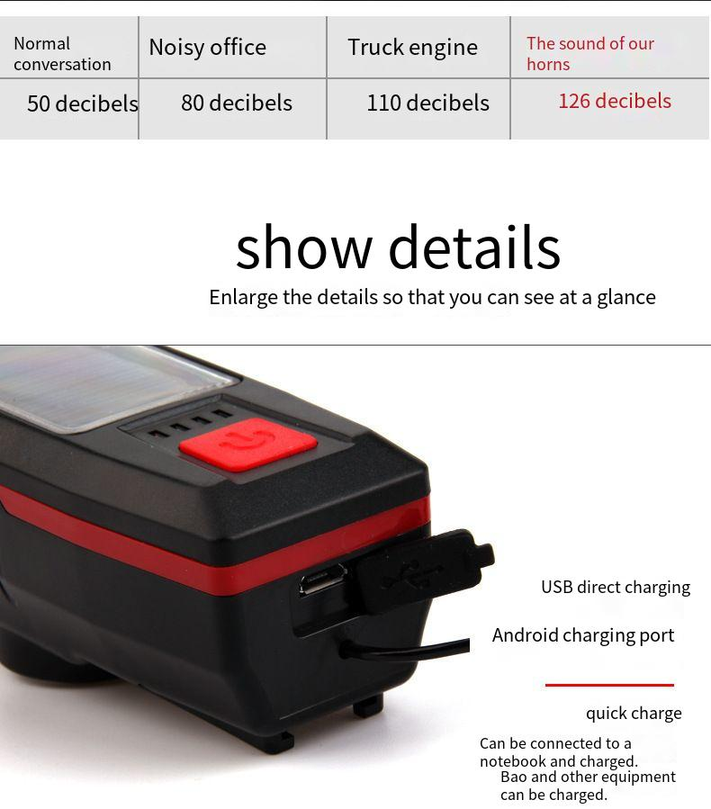 Cross Border Fahrrad Solar Scheinwerfer Horn Licht Nachtfahrten USB Lade Scheinwerfer Fahrrad Starke Licht Taschenlampe Ausrüstung_voghion.com