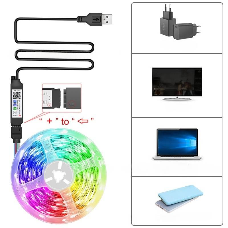 Striscia LED intelligente WiFi RGB 5V con controllo vocale, LED SMD 5050, alimentazione tramite USB, impermeabile (1 m/2 m/3 m/4 m/5 m/10 m)_voghion.com