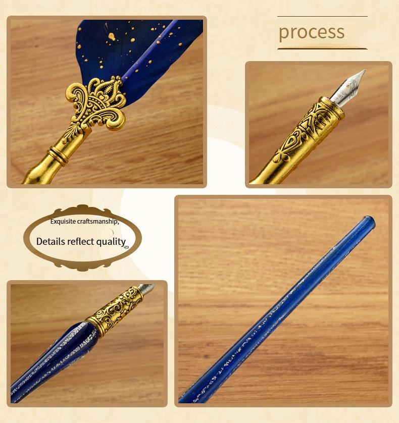 Federstift-Set mit Tinte, britischer Retro-Dip-Federstift, Wachssiegel, Student-Dip-Pen_voghion.com