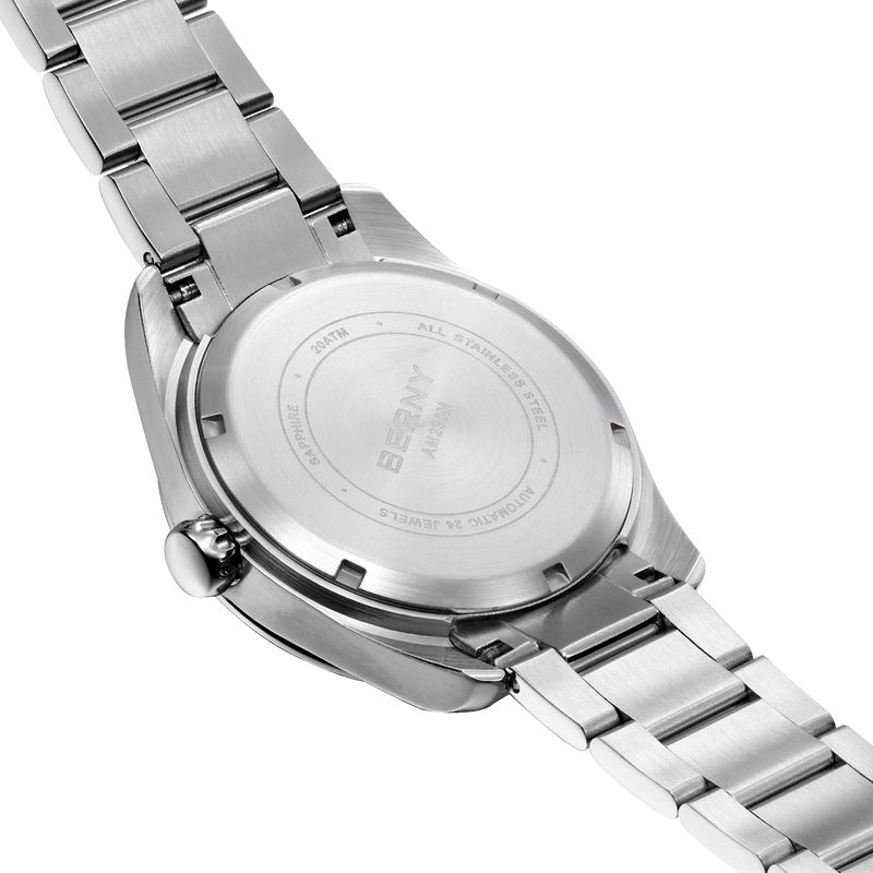 BERNY Automatic Watches For Men Fashion 20ATM Waterproof Super Luminous Mechanical Silver Watch With Date Stainless Steel Sapphire Analog Wrist Watch_voghion.com